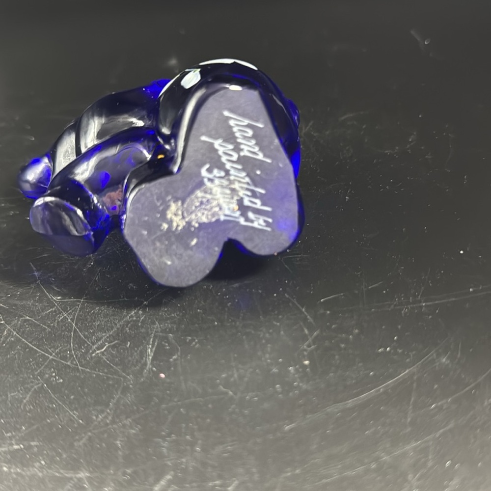 Fenton Cobalt Blue Glass Elephant Figurine with Hand Painted Floral Design - Picture 4 of 6